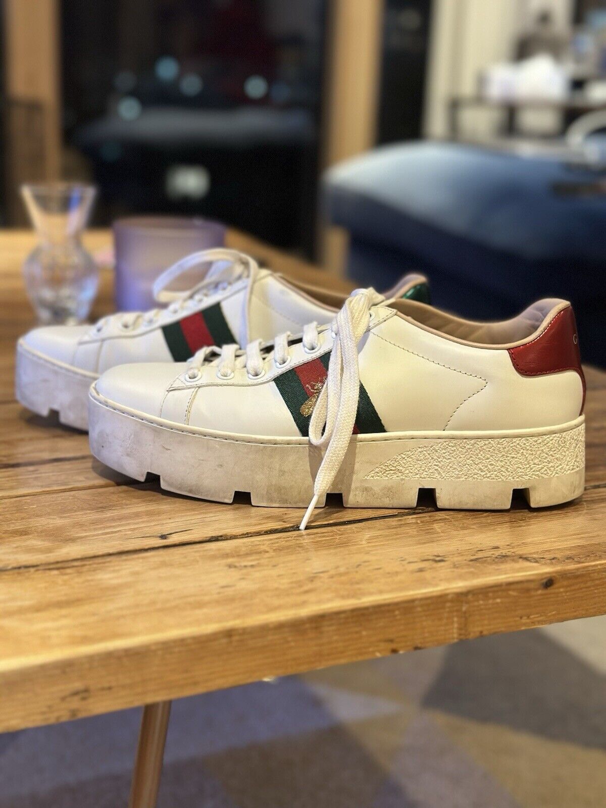 Gucci Ace white leather lace- up platform sneakers size UK6/US8 –  Dynastydesignerwear