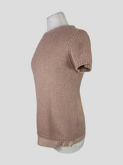 Brunello Cucinelli beige silk blend short sleeve top size UK12/UK8