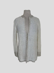Amina Rubinacci white glitter linen & silk cardigan size UK14/US10
