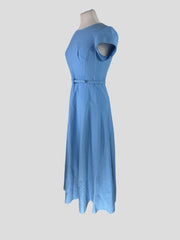 Oscar De La Renta blue virgin wool blend belted dress Size UK10/US6