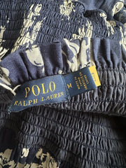 Ralph Lauren navy & white print 100% cotton midi dress size UK10/US6