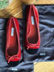 Prada red velvet flat pumps size UK6/US8