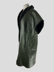 Unbranded leather dark khaki short sleeve waistcoat size UK10/US6