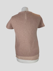 Brunello Cucinelli beige silk blend short sleeve top size UK12/UK8