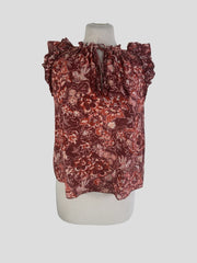 Ulla Johnson red print cotton blend short sleeve top size UK4/US0