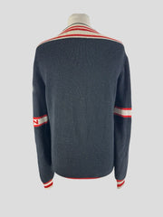Balmain navy & red 100% virgin wool cardigan size UK16/ US12