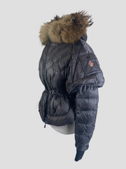 Moncler charcoal grey down & feather with fur hood jacket size UK8/US4