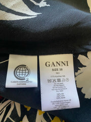 Ganni black & white print long sleeve100% silk dress size UK10/US6