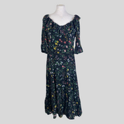 Altuzarra black floral print 100% silk midi dress size UK12/US8