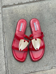 Manolo Blahnik red leather flat sandals size UK7/US9