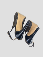 Salvatore Ferragamo brown snake skin open toe sling back heels size UK5.5/US7.5