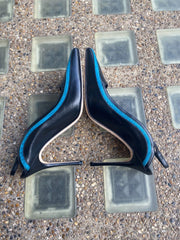 Manolo Blahnik black & green leather square toe heels size UK7/US9