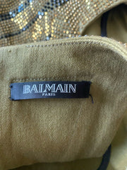 Balmain khaki studded cotton blend sleeveless dress size UK4/US0