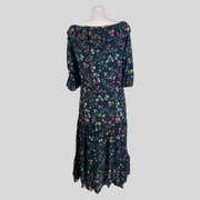 Altuzarra black floral print 100% silk midi dress size UK12/US8