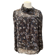 See By Chloe black & navy floral print long sleeve blouse size UK12/US8