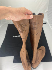 Chanel 2015 Interlocking CC logo riding flat boots size UK6/US8