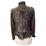 Masscob black print 100% silk blouse size UK6/US2