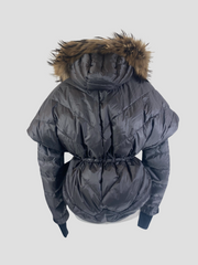 Moncler charcoal grey down & feather with fur hood jacket size UK8/US4
