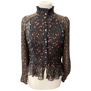 Masscob black print 100% silk blouse size UK6/US2