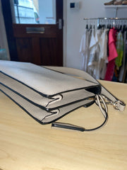 Prada grey Saffiano Lux leather Mini Sound flap bag