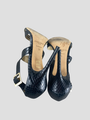 Jimmy Choo black snake skin open toe heels size UK6/US8