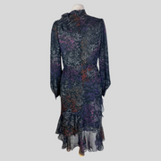 Co black floral print 100% silk long sleeve dress size UK10/US6