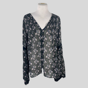 Paige green & black floral print 100% silk blouse size UK12/US8