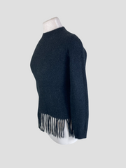 Max Mara black wool & camel blend long sleeve fringe jumper size UK8/US4