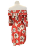 Ba&sh red & white print 100% viscose off shoulder dress size UK8/US4
