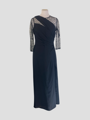 Rena Lange black evening with lace detailslong dress size UK10/US6