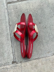 Manolo Blahnik red leather flat sandals size UK7/US9