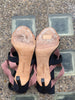 Manolo Blahnik powder pink & black strappy fabric heels size UK7/US9