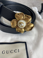 Gucci GG pearlised domed flower leather belt 90/36