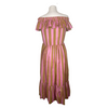Maria Dela Orden pink & tan 100% cotton off shoulder dress size UK12/US8