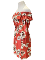 Ba&sh red & white print 100% viscose off shoulder dress size UK8/US4