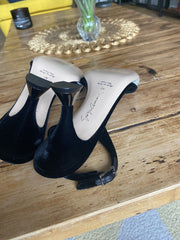 Giorgio Armani silver & black velvet open toe heels size UK7/US9