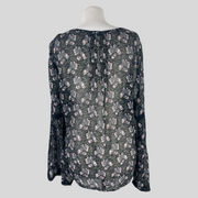 Paige green & black floral print 100% silk blouse size UK12/US8