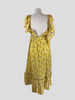 Love Shack Fancy yellow floral print short sleeve dress size UK8/US4