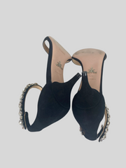 Prada black crystal embellished suede kitten heel sandals size UK4.5/US6.5