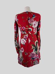 Dolce & Gabbana red floral print silk blend long sleeve dress size UK8/US4