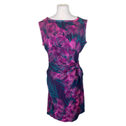 Diane Von Furstenberg purple print silk blend drape dress size UK14/US10