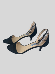 Prada black crystal embellished suede kitten heel sandals size UK4.5/US6.5