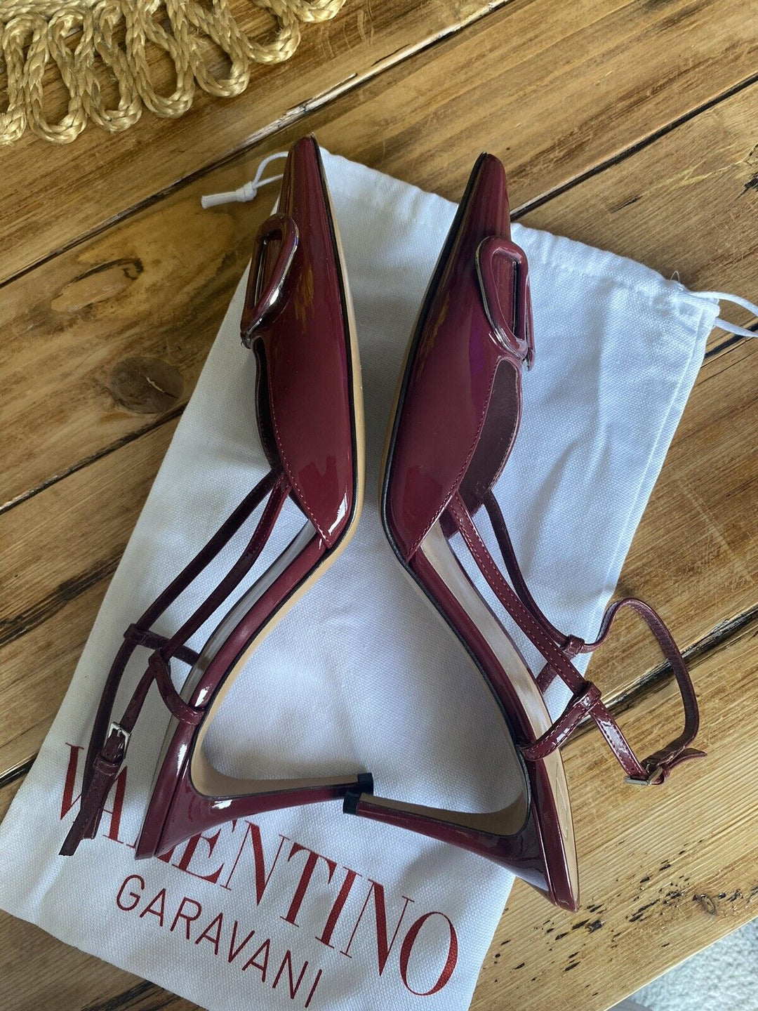 魅了 Garavani Valentino burgundy UK7 size heels leather patent 靴