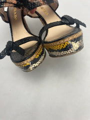 Prada snake skin black & yellow open toe heels size UK3.5/US5.5