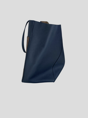 Valextra navy & brown leather large tote handbag