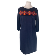 Weekend Max Mara navy print 100% virgin wool3/4 sleeve dress size UK12/US8