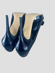 Salvatore Ferragamo black patent leather open toe heels size UK5.5/US7.5