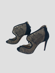 Aquazurra black lace suede heels size UK6/US8