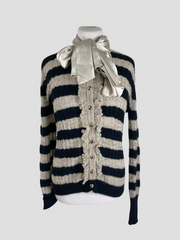 Chanel black & beige striped cashmere blend bow cardigan size UK12/US8