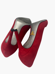 Prada red suede heels size UK3/US5